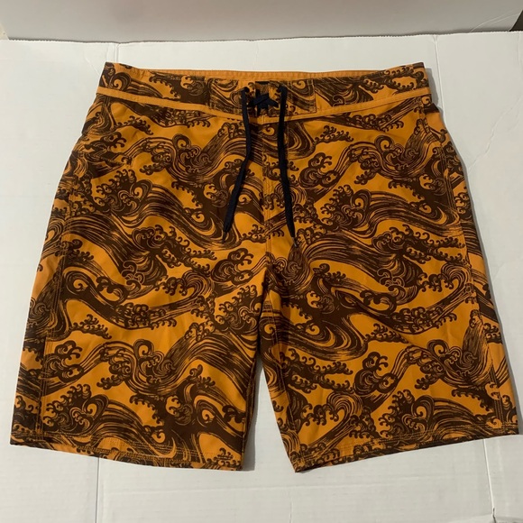 Reyn Spooner Swim Shorts Mens 36 Orange Wave Board Shorts 10" Trunks Beach Surf - Picture 1 of 11
